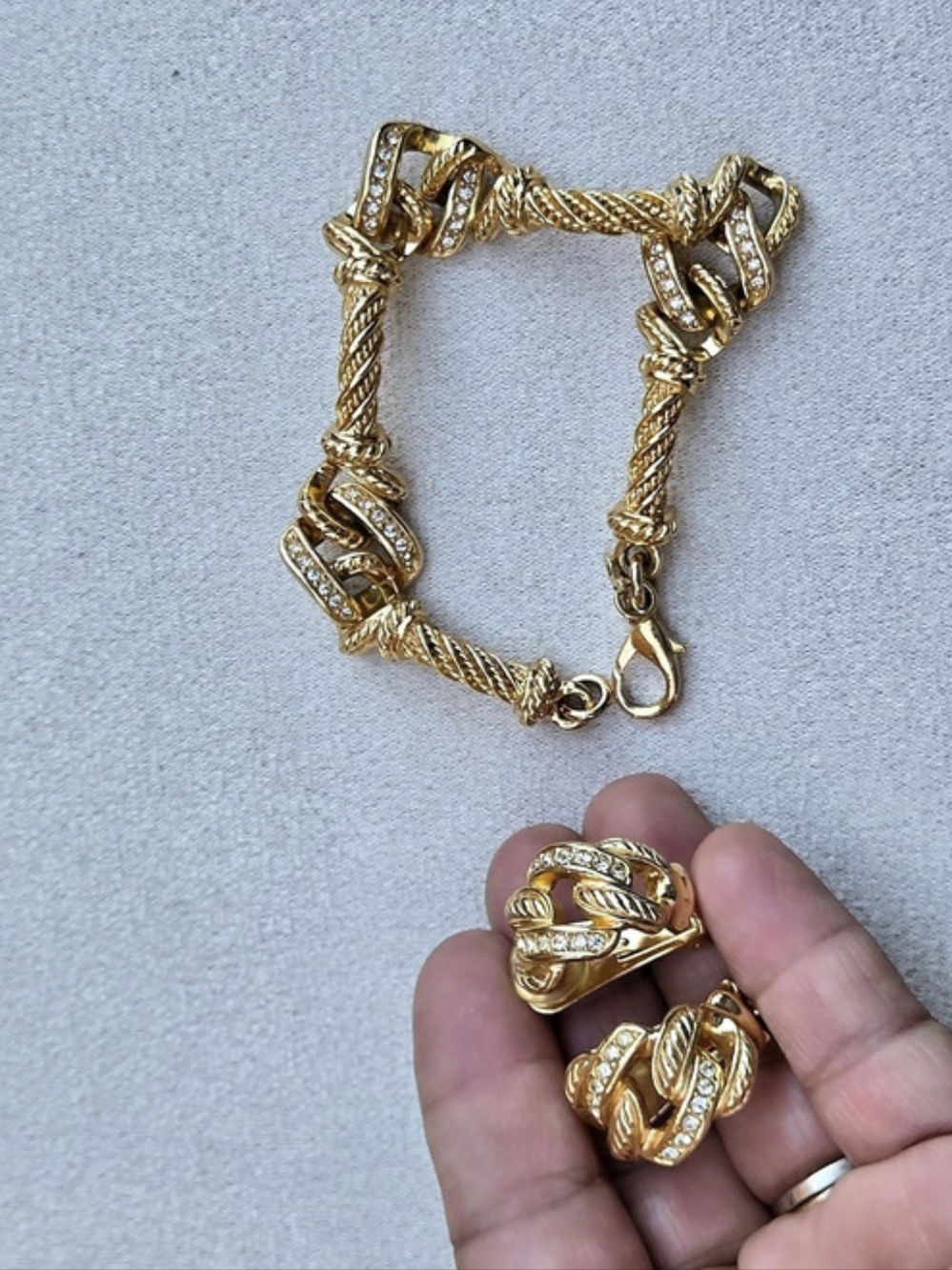 Christian Dior Gold-Tone Rhinestone Bracelet & Earrings